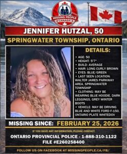 Jennifer Hutzal, Missing in Springwater Township, Ontario, Help Locate